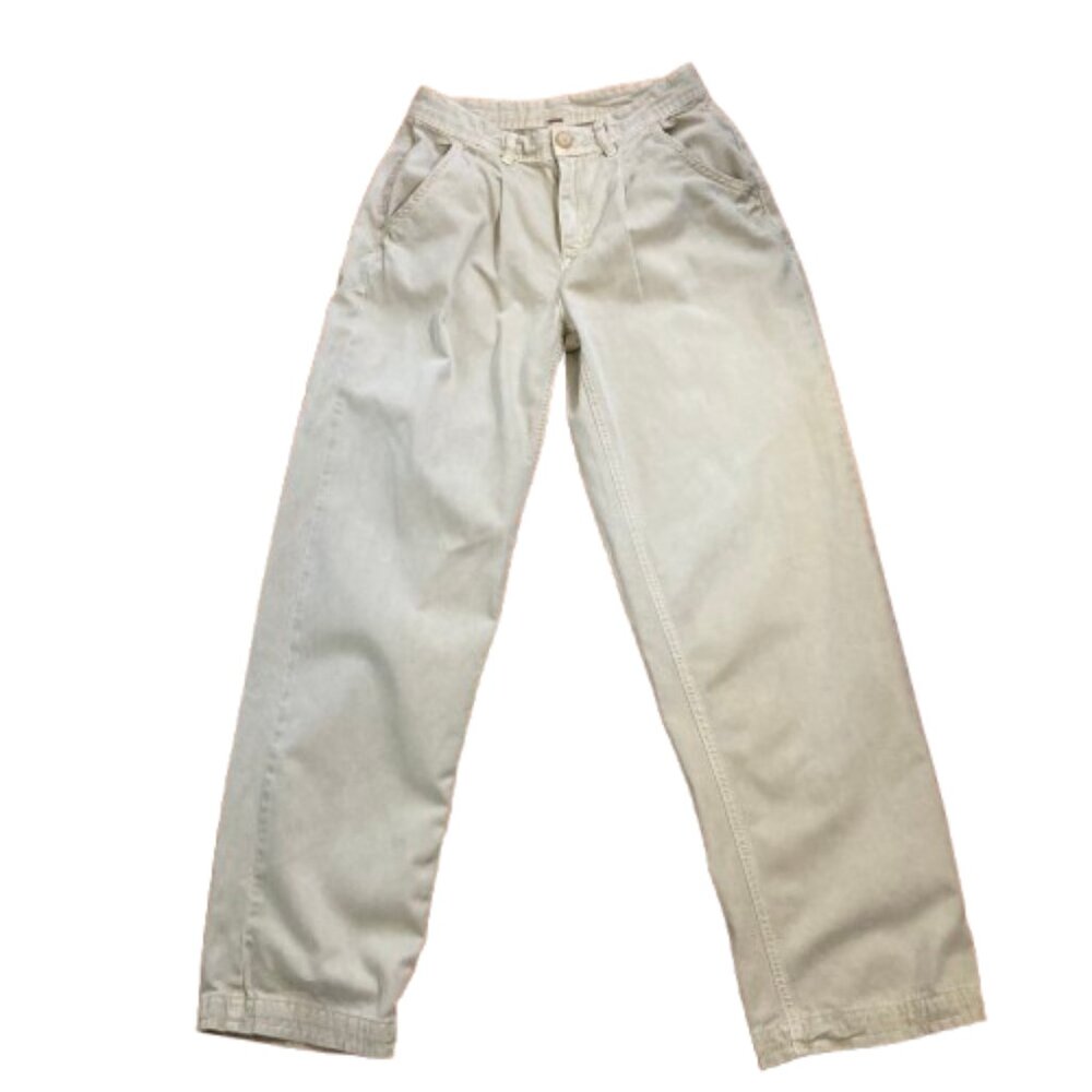 Free People Pants Womens 2 Khaki Baggy Relaxed Fit Pleated Cotton Chino Trousers